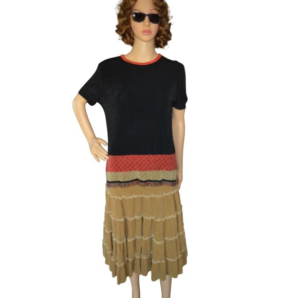 Vintage Softwear Petites By Mark Singer Black Blouse Beaded Fringe Womens Small - Picture 2 of 8